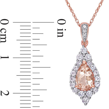 Pear-Shaped Morganite, White Sapphire and Natural Diamond Accent Frame Pendant in 10K Rose Gold - 17"