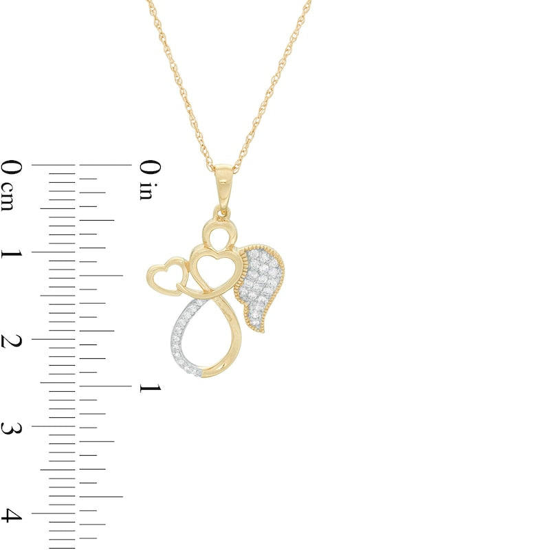 0.1 CT. T.W. Natural Diamond Outline Angel with Heart Antique Vintage-Style Pendant in 10K Yellow Gold