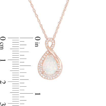 Pear-Shaped Lab-Created Opal and White Sapphire Infinity Pendant in Sterling Silver with 14K Rose Gold