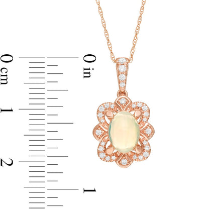 Oval Opal and 0.17 CT. T.W. Natural Diamond Flower Frame Pendant in 10K Rose Gold
