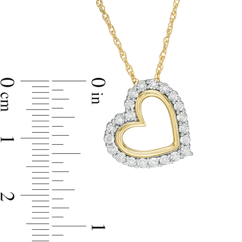 0.05 CT. T.W. Natural Diamond Frame Tilted Heart Pendant in Sterling Silver and 14K Gold Plate