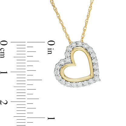 0.05 CT. T.W. Natural Diamond Frame Tilted Heart Pendant in Sterling Silver and 14K Gold Plate