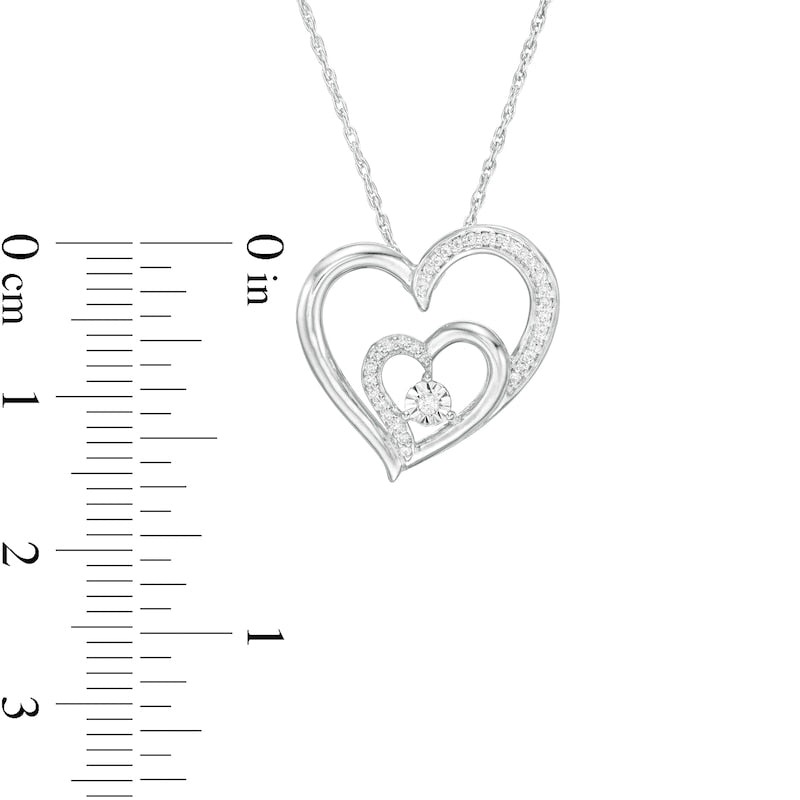 0.07 CT. T.W. Natural Diamond Double Heart Pendant in 10K White Gold