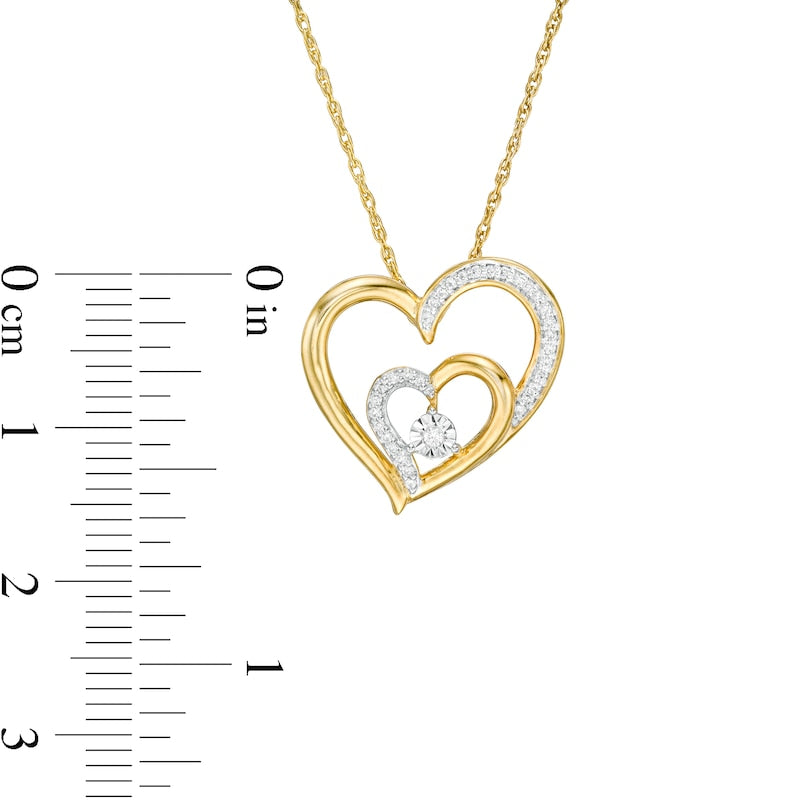 0.07 CT. T.W. Natural Diamond Double Heart Pendant in 10K Yellow Gold