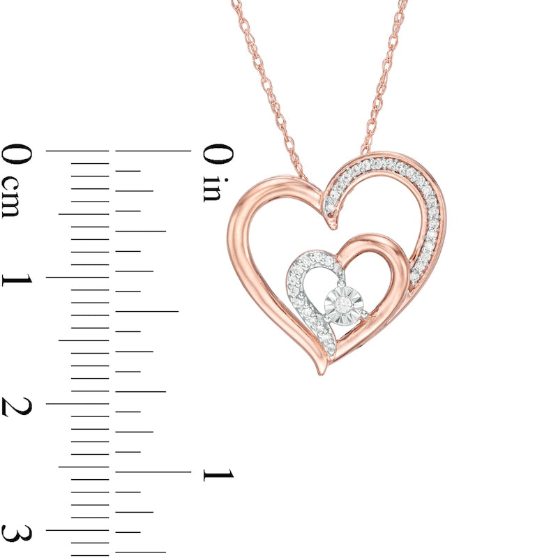 0.07 CT. T.W. Natural Diamond Double Heart Pendant in 10K Rose Gold