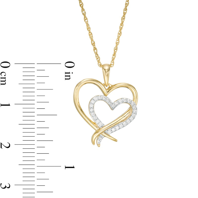 0.1 CT. T.W. Natural Diamond Double Heart Pendant in 10K Yellow Gold