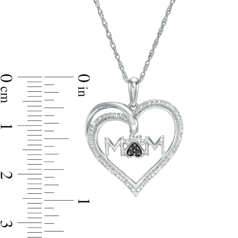 0.05 CT. T.W. Enhanced Black and White Natural Diamond Heart MOM" Pendant in Sterling Silver"