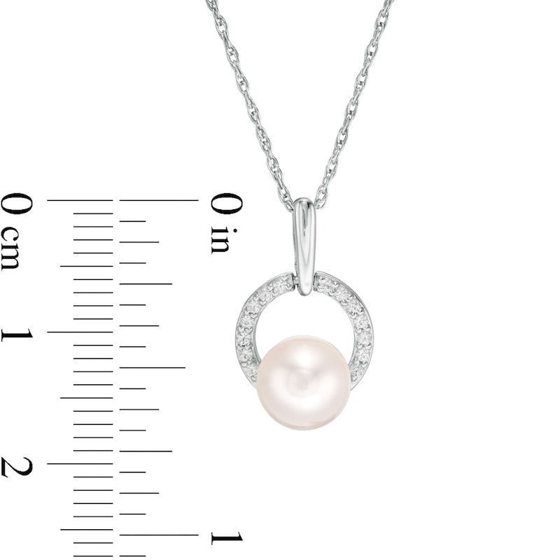 7.0mm Cultured Freshwater Pearl and Lab-Created White Sapphire Doorknocker Circle Pendant in Sterling Silver