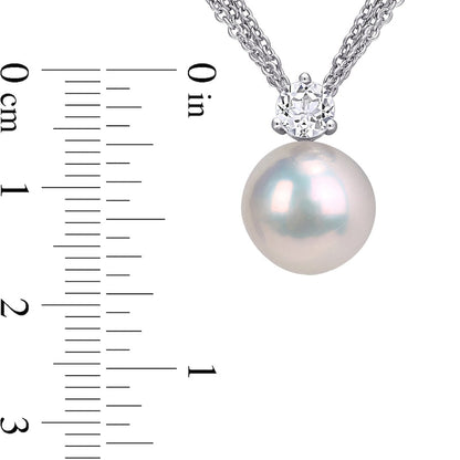 11.0-12.0mm Cultured Freshwater Pearl and 5.0mm White Topaz Triple Strand Pendant in Sterling Silver