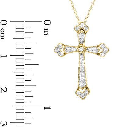 0.2 CT. T.W. Natural Diamond Antique Vintage-Style Cross Pendant in 10K Yellow Gold
