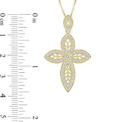 0.63 CT. T.W. Natural Diamond Art Deco Antique Vintage-Style Cross Pendant in 10K Yellow Gold