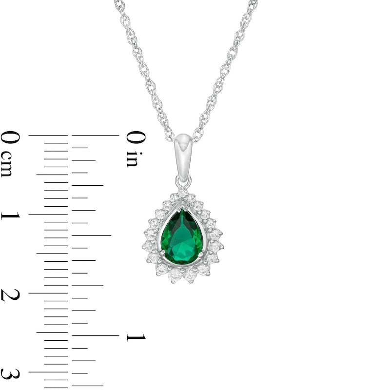 Pear-Shaped Lab-Created Emerald and White Sapphire Shadow Frame Pendant in Sterling Silver