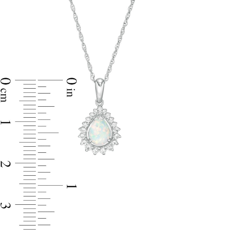 Pear-Shaped Lab-Created Opal and White Sapphire Shadow Frame Pendant in Sterling Silver