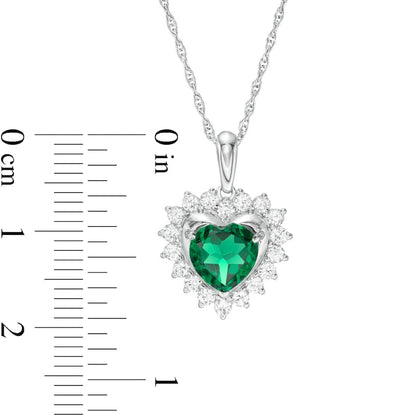 7.0mm Heart-Shaped Lab-Created Emerald and White Sapphire Shadow Frame Pendant in Sterling Silver