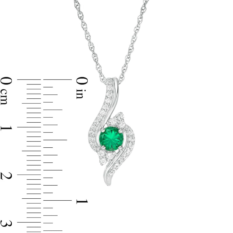 5.0mm Lab-Created Emerald and White Sapphire Tri-Sides Bypass Pendant in Sterling Silver