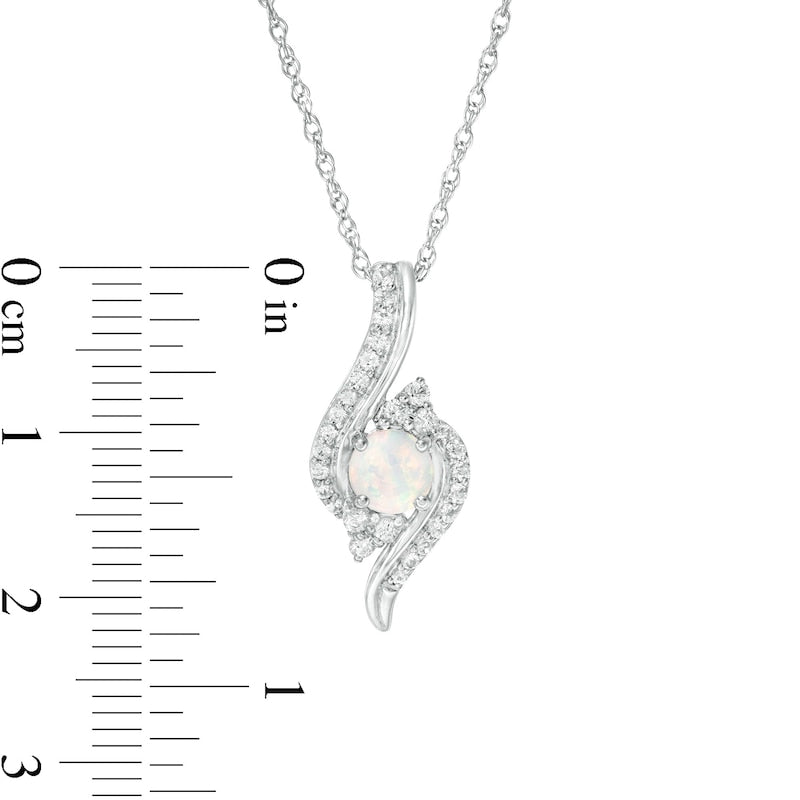 5.0mm Lab-Created Opal and White Sapphire Tri-Sides Bypass Pendant in Sterling Silver