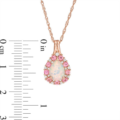 Pear-Shaped Lab-Created Opal, Pink and White Sapphire Frame Teardrop Pendant in Sterling Silver with 14K Rose Gold Plate