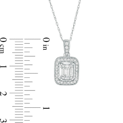 0.33 CT. T.W. Baguette and Round Natural Diamond Cushion Frame Antique Vintage-Style Pendant in 10K White Gold