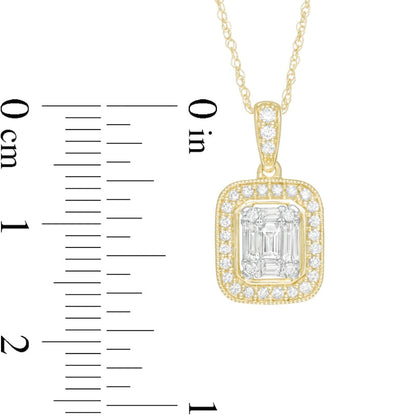0.33 CT. T.W. Baguette and Round Natural Diamond Cushion Frame Antique Vintage-Style Pendant in 10K Yellow Gold