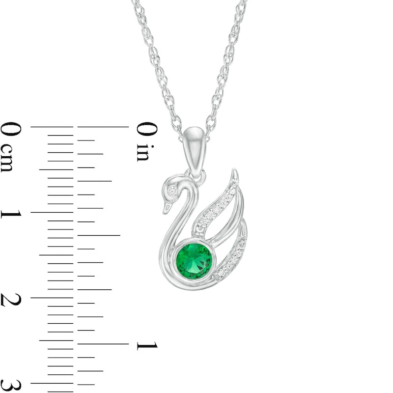4.0mm Lab-Created Emerald and Diamond Accent Swan Pendant in Sterling Silver
