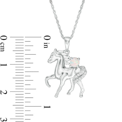Lab-Created Opal and Diamond Accent Prancing Horse Pendant in Sterling Silver