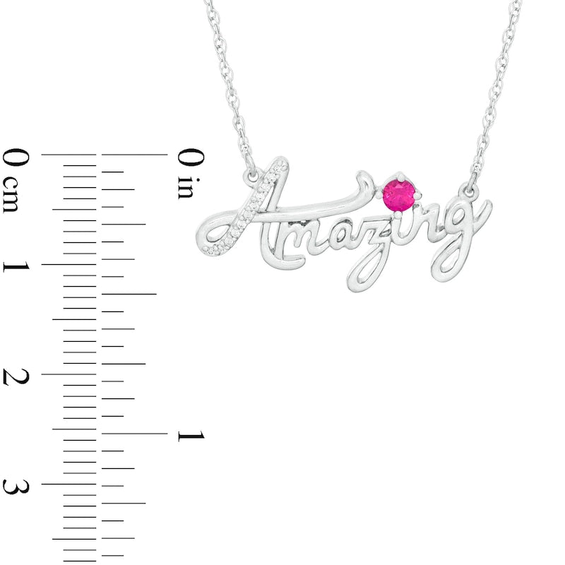 Lab-Created Ruby and Diamond Accent Amazing" Script Necklace in Sterling Silver"