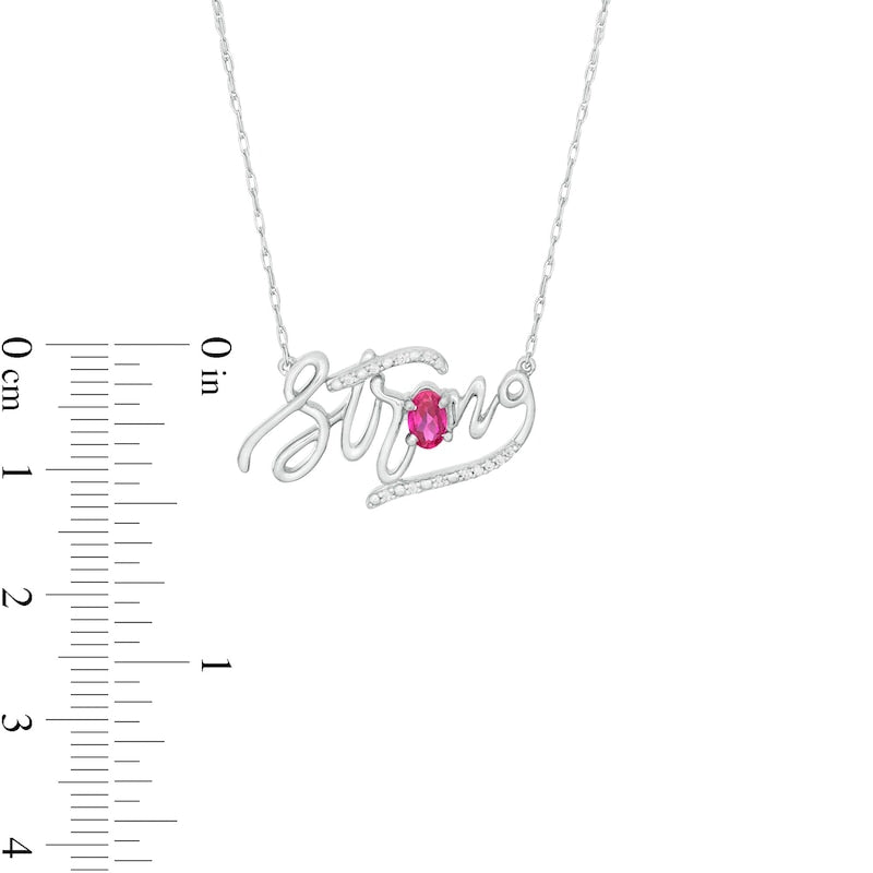 Oval Lab-Created Ruby and Diamond Accent Strong" Script Necklace in Sterling Silver"