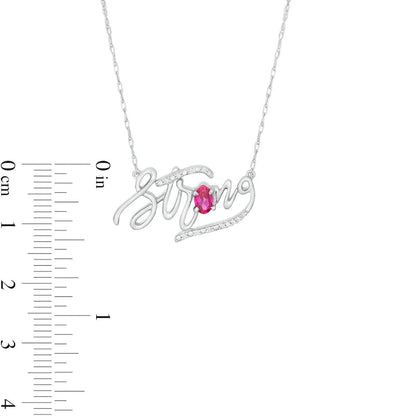 Oval Lab-Created Ruby and Diamond Accent Strong" Script Necklace in Sterling Silver"