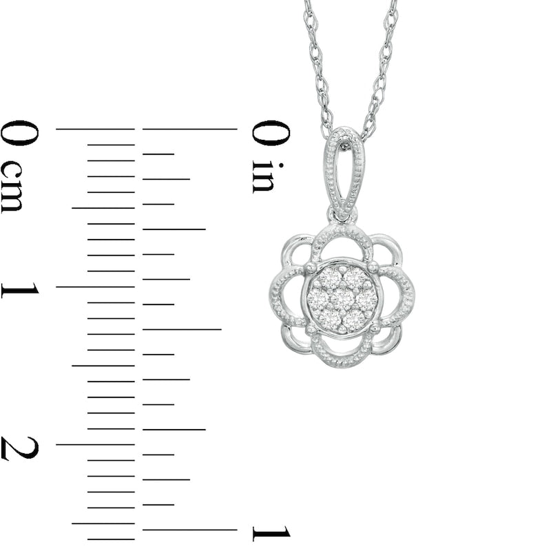 0.07 CT. T.W. Composite Natural Diamond Antique Vintage-Style Flower Pendant in 10K White Gold