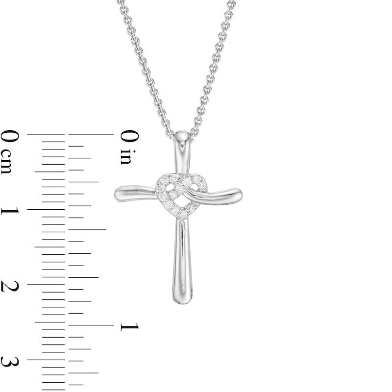 0.07 CT. T.W. Natural Diamond Cross with Heart Pendant in Sterling Silver