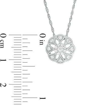 0.25 CT. T.W. Composite Natural Diamond Ornate Scallop Edge Antique Vintage-Style Pendant in 10K White Gold