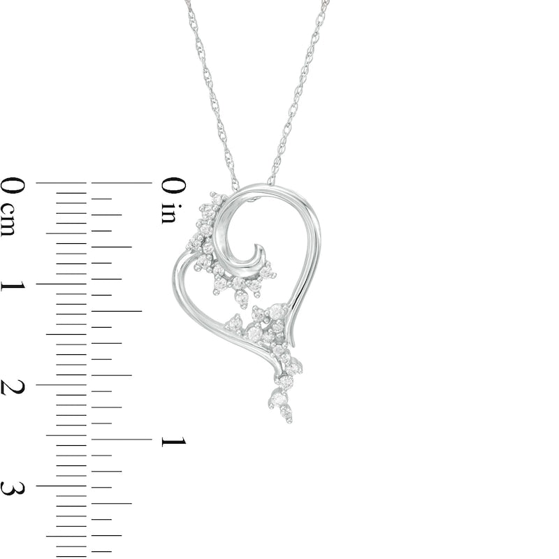 0.2 CT. T.W. Natural Diamond Scatter Tilted Heart Pendant in 14K White Gold