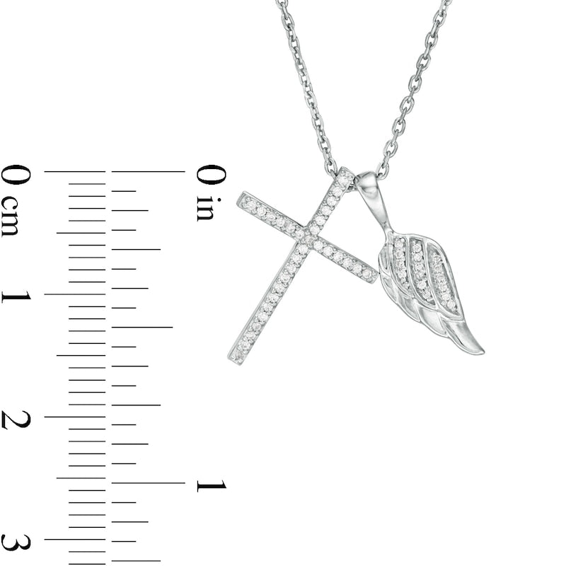 0.13 CT. T.W. Natural Diamond Wing and Cross Pendant in Sterling Silver