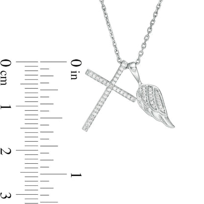 0.13 CT. T.W. Natural Diamond Wing and Cross Pendant in Sterling Silver