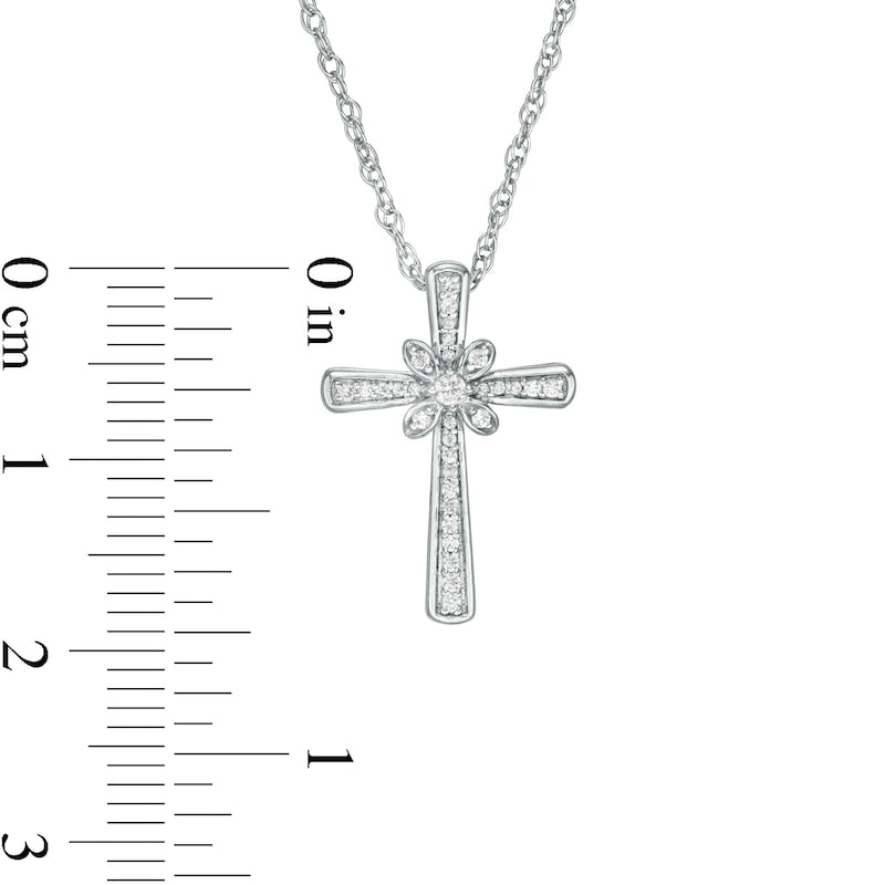 0.13 CT. T.W. Natural Diamond Flower Cross Pendant in Sterling Silver