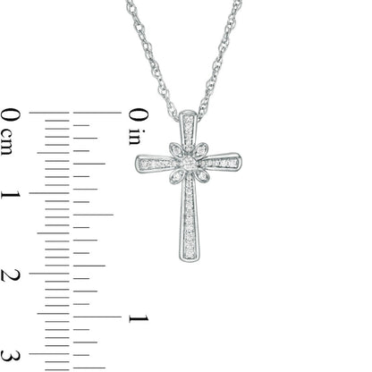 0.13 CT. T.W. Natural Diamond Flower Cross Pendant in Sterling Silver