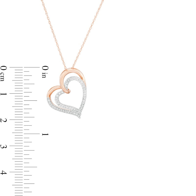 0.1 CT. T.W. Natural Diamond Double Tilted Heart Pendant in 10K Rose Gold