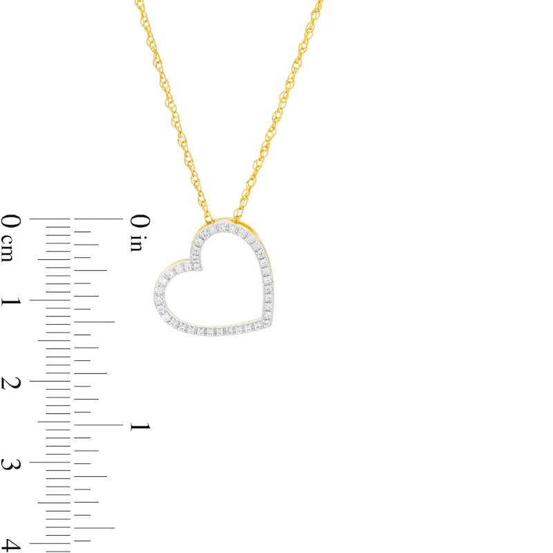 0.07 CT. T.W. Natural Diamond Tilted Heart Outline Pendant in 10K Yellow Gold