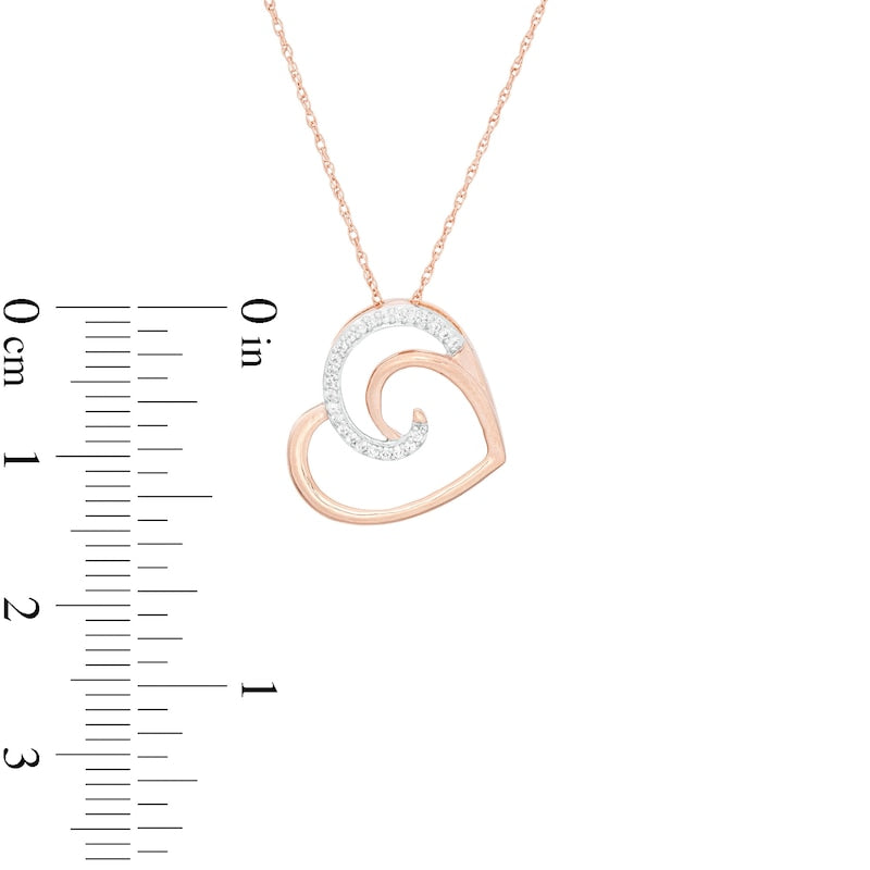 0.05 CT. T.W. Natural Diamond Swirl Tilted Heart Pendant in 10K Rose Gold