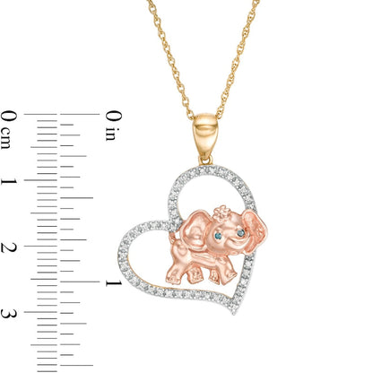 0.1 CT. T.W. Enhanced Blue and White Natural Diamond Elephant and Heart Pendant in Sterling Silver and 14K Two-Tone Gold Plate