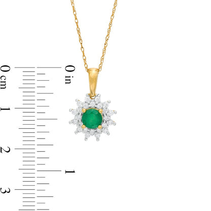 5.0mm Emerald and 0.25 CT. T.W. Natural Diamond Sunburst Frame Pendant in 10K Yellow Gold