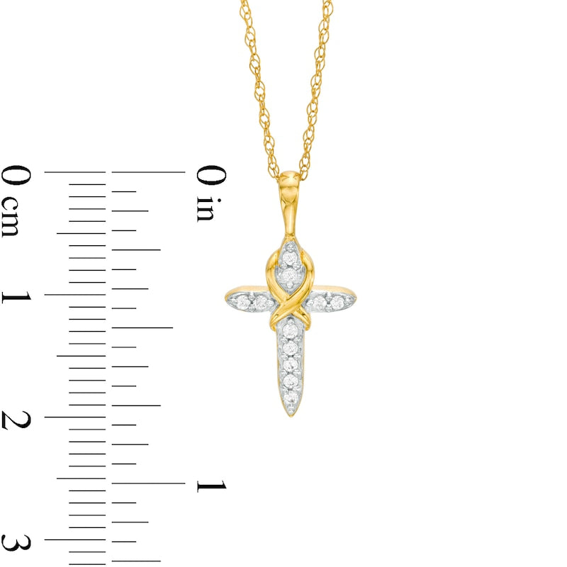 0.1 CT. T.W. Natural Diamond Cross with Infinity Overlay Pendant in 10K Yellow Gold