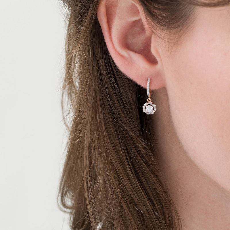 0.5 CT. T.W. Diamond Twist Frame Dangle Hoop Earrings in 10K Rose Gold