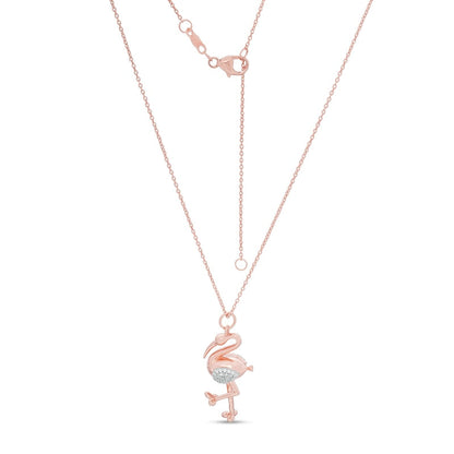 0.1 CT. T.W. Natural Diamond Flamingo Pendant in Sterling Silver with 14K Rose Gold Plate