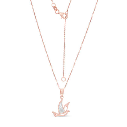 0.05 CT. T.W. Natural Diamond Flying Dove Cutout Pendant in Sterling Silver with 14K Rose Gold Plate