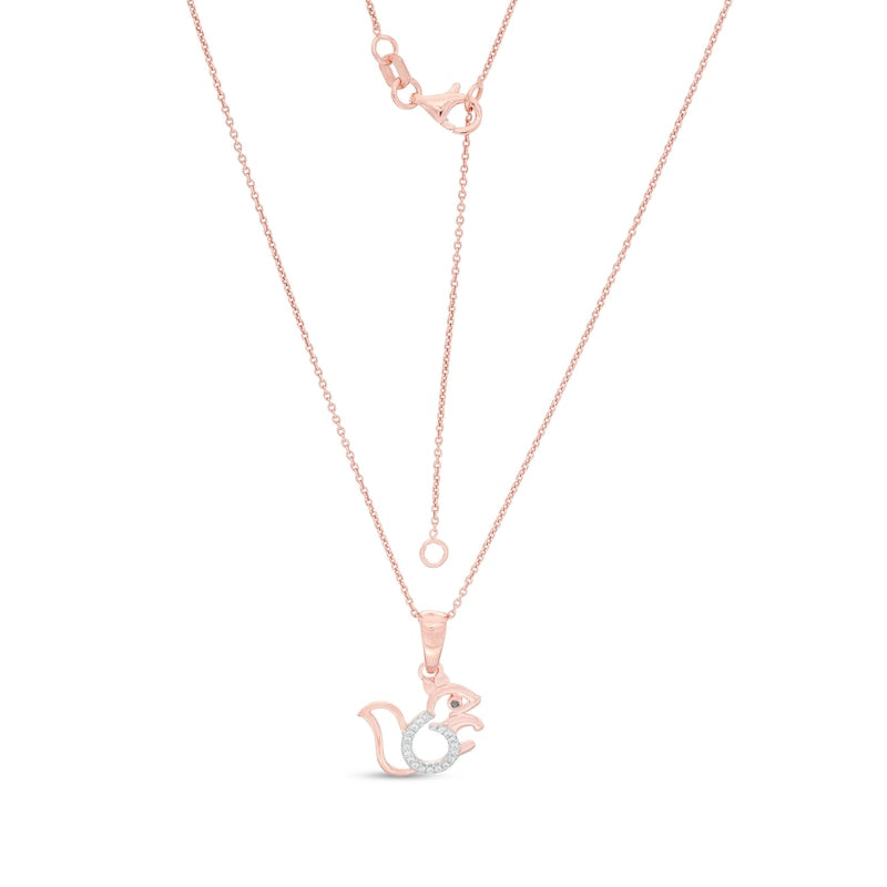 0.05 CT. T.W. Enhanced Black and White Natural Diamond Squirrel Pendant in Sterling Silver with 14K Rose Gold Plate