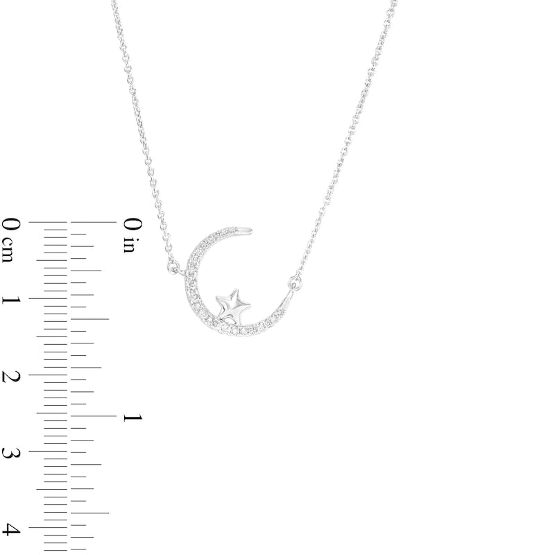 0.1 CT. T.W. Natural Diamond Crescent Moon and Star Necklace in 10K White Gold