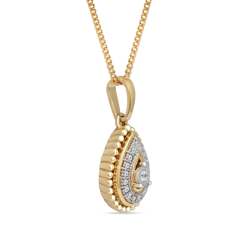 0.05 CT. T.W. Natural Diamond Teardrop Bead Frame Pendant in 10K Yellow Gold