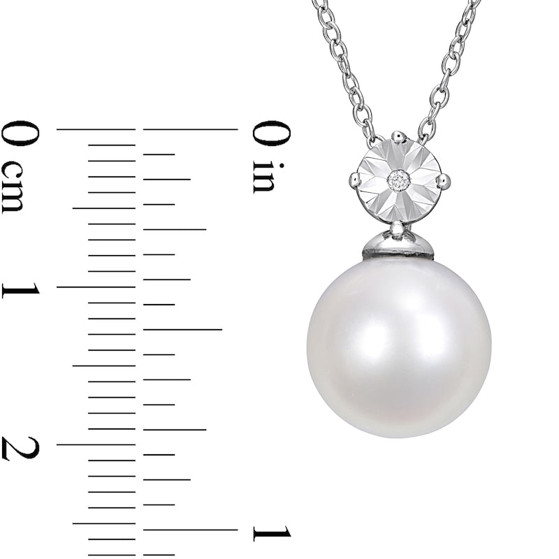 11.0-12.0mm Cultured Freshwater Pearl and Natural Diamond Accent Pendant in Sterling Silver