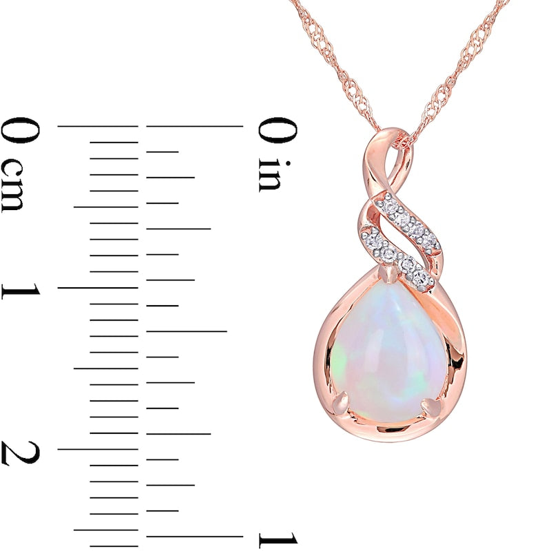 Pear-Shaped Opal and 0.05 CT. T.W. Natural Diamond Cascading Teardrop Pendant in 10K Rose Gold - 17"